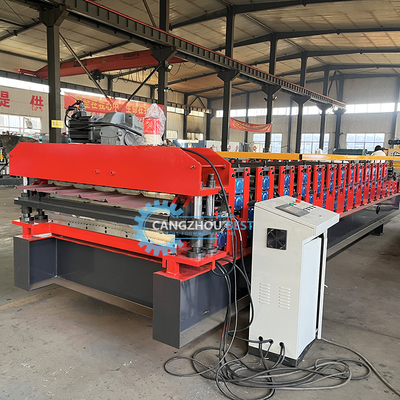 0.25-0.6mm ضخامت مواد 5.5 × 1.4 × 1.5m ماشین دو لایه ای 8-12m / min سرعت شکل گیری