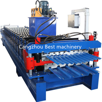 Roof Corrugated Profile Plc Steel Roll Forming Machine Double Layer 12m/min